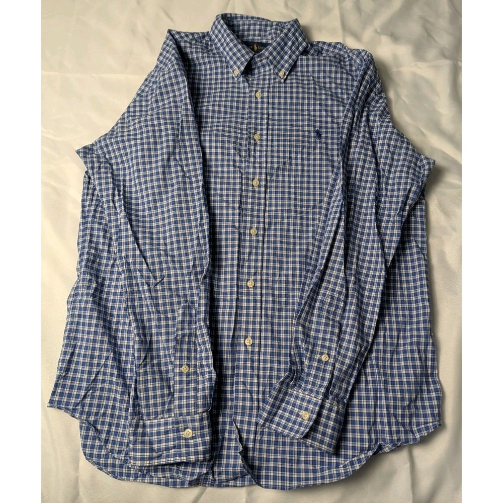 Polo Ralph Lauren Shirt Men's Large Blue Plaid Button Down Long Sleeve